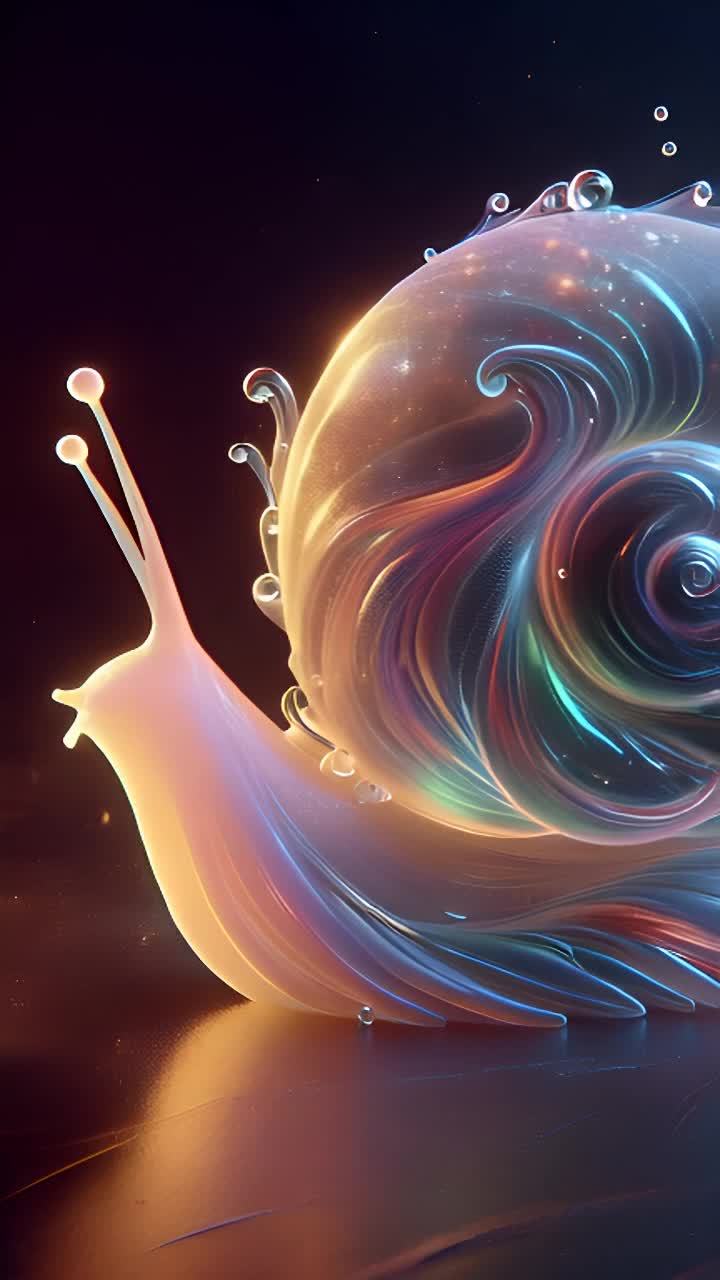 一个半透明的蜗牛,带有球状触角和卷曲的壳.蜗牛的身